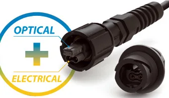 Conector híbrido de alimentación y fibra óptica